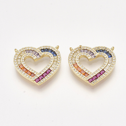 Brass Micro Pave Cubic Zirconia Pendants, Heart, Golden