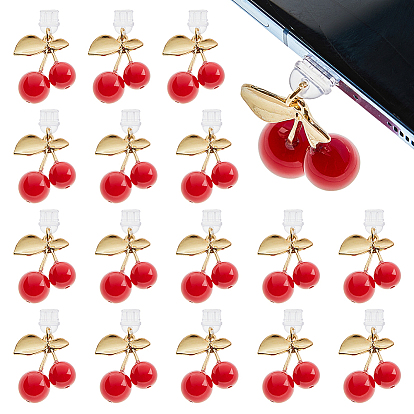 16шт пластиковые мобильные пылезащитные заглушки, с подвесками из смолы и сплава, вишня, золотые