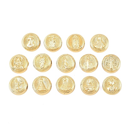 Религиозные латунные бусы, плоско-круглые, долговечный, стойки покрытие, без свинца и без кадмия, реальный 18 k позолоченный