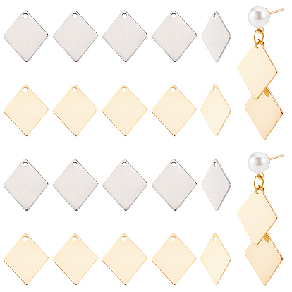 120Pcs 2 Colors 201 Stainless Steel Pendants, Stamping Blank Tag, Rhombus Charm