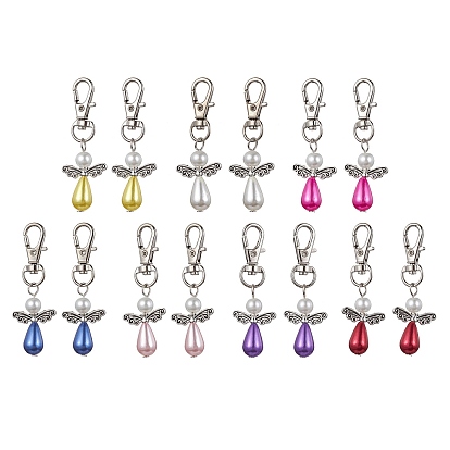 Angel ABS Plastic Imitation Pearl Pendant Decooration, with Alloy Swivel Lobster Claw Clasps