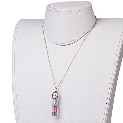 Смешанный камень кулон ожерелье, с поперечной латунным / кабельной цепью, желая стеклянная бутылка, платина