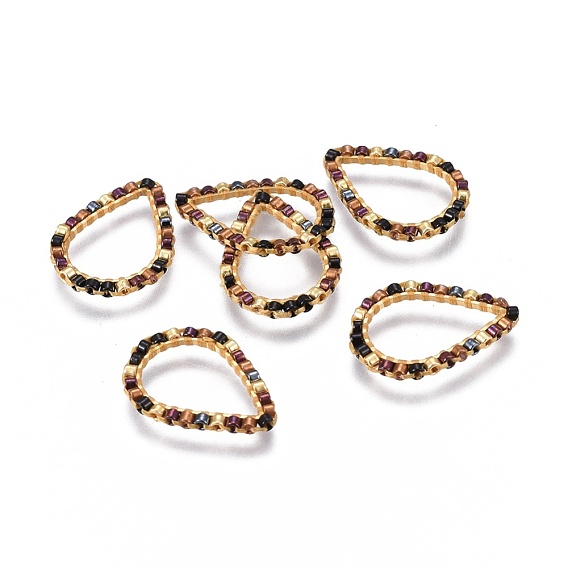 MIYUKI & TOHO Handmade Japanese Seed Beads, with Brass Link Rings, Loom Pattern, Drop