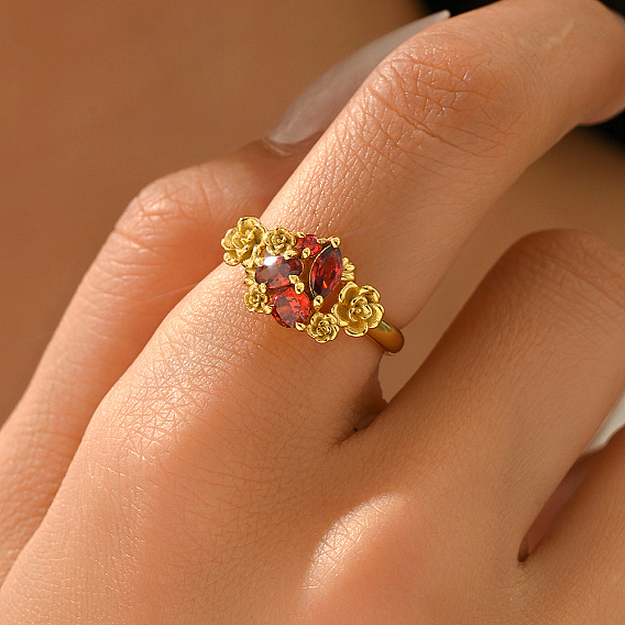 Кольца для женщин с латунным паве из кубического циркония, цветок