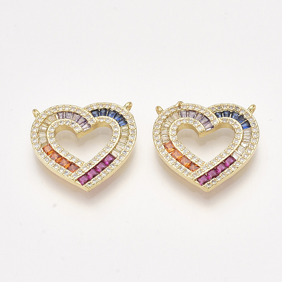 Brass Micro Pave Cubic Zirconia Pendants, Heart, Golden