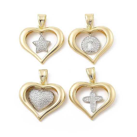 Латунные микро проложить кубического циркония подвески, без кадмия и без свинца, сердце прелести