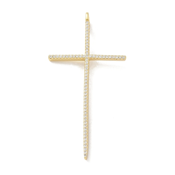 Латунные микропаве прозрачные подвески с фианитом, без кадмия, без никеля и без свинца, крест прелести