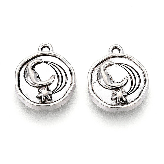 Подвески из сплава в тибетском стиле, плоский круглый и лунный