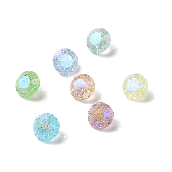 Crackle Moonlight Style Glass Rhinestone Cabochons, Pointed Back, Diamond