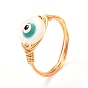 Flat Round Evil Eye Natural Shell Finger Rings for Girl Women, Golden Brass Rings
