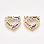 Brass Micro Pave Cubic Zirconia Pendants, Heart, Golden
