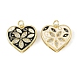 Brass Micro Pave Clear Cubic Zirconia Pendants, with Enamel, Heart with Flower Charms, Real 18K Gold Plated
