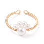 Shell Pearl Paw Print Braided Open Cuff Ring, Copper Wire Wrap Jewelry for Women