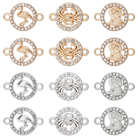 36 шт. 6 стили сплава кристаллы стразы разъем подвески, плоские круглые ссылки