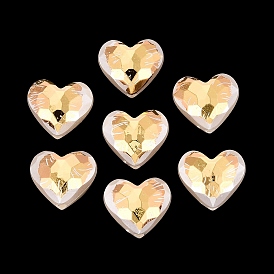 ABS Plastic Imitation Pearl Beads, Golden Metal Enlaced, Heart, Faceted