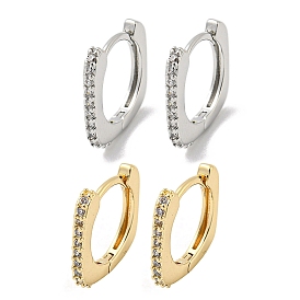 Brass Micro Pave Clear Cubic Zirconia Hoop Earrings, Square