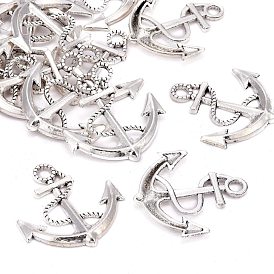 Pendentifs en alliage, sans plomb et sans cadmium, ancre, longueur d'environ 32 mm ,  largeur de 30 mm, épaisseur de 3mm, Trou: 4mm