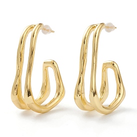 Brass Half Hoop Earrings, with Steel Pin and Plastic Ear Nuts, Long-Lasting Plated