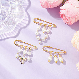 3 шт. 3 стили железные стеклянные жемчужные бусины килт булавки брошь, с подвеской в виде банта из латунного микропаве с прозрачными кубическими цирконами