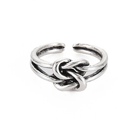 Knot Shape Open Cuff Ring, Tibetan Style Alloy Jewelry for Women, Cadmium Free & Lead Free, Platinum