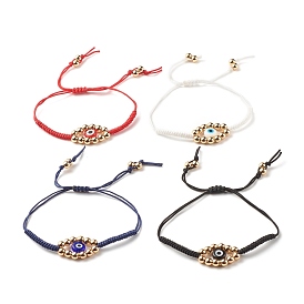 Handgefertigtes Armband aus Lampwork mit bösem Blick und geflochtenen synthetischen Hämatitperlen, verstellbares Edelsteinarmband für Damen