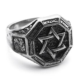 304 из нержавеющей стали кольца палец для мужчин, восьмиугольник с узором в виде звезды Давида