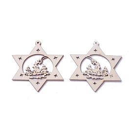 Pendentifs en bois undyed, pour juif, étoile de david
