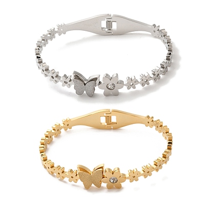 Регулируемая бабочка с цветочным вакуумным покрытием 304 браслеты из нержавеющей стали для женщин