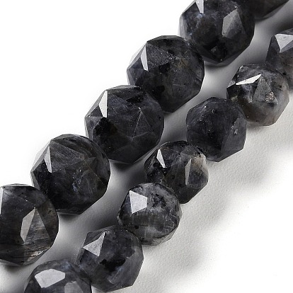 Натуральные нити бус из ларвикита, граненые, бусины с двойным сердечком и звездочкой