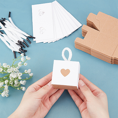 Boîte en papier kraft nbeads, avec cordon en nylon, carré avec coeur