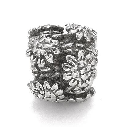 304 Stainless Steel European Beads, Large Hole Beads, Column with Leaf Pattern