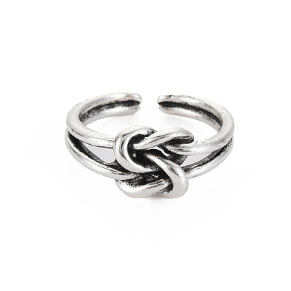Knot Shape Open Cuff Ring, Tibetan Style Alloy Jewelry for Women, Cadmium Free & Lead Free, Platinum