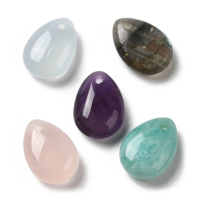 Natural Gemstone Teardrop Charms, for Pendant Necklace Making