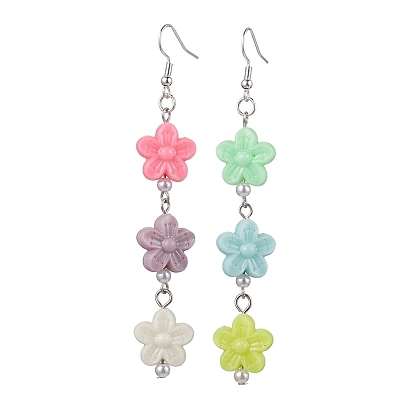 Acrylic Dangle Earrings, with 304 Stainless Steel Earring Hooks, Flower