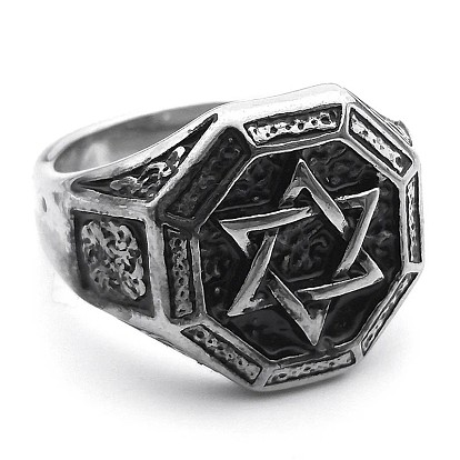 304 из нержавеющей стали кольца палец для мужчин, восьмиугольник с узором в виде звезды Давида