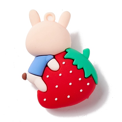 PVC Plastic Cartoon Big Pendants, Rabbit with Strawberry