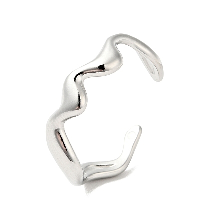 304 Stainless Steel Wave Open Cuff Ring for Men Women