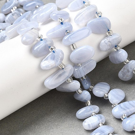 Натуральный голубой кружевной агат с шипами бусины нити, Топ пробуренной, самородки, с бисером