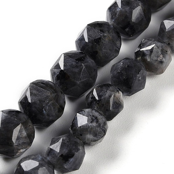 Натуральные нити бус из ларвикита, граненые, бусины с двойным сердечком и звездочкой