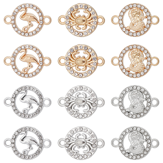 36 шт. 6 стили сплава кристаллы стразы разъем подвески, плоские круглые ссылки