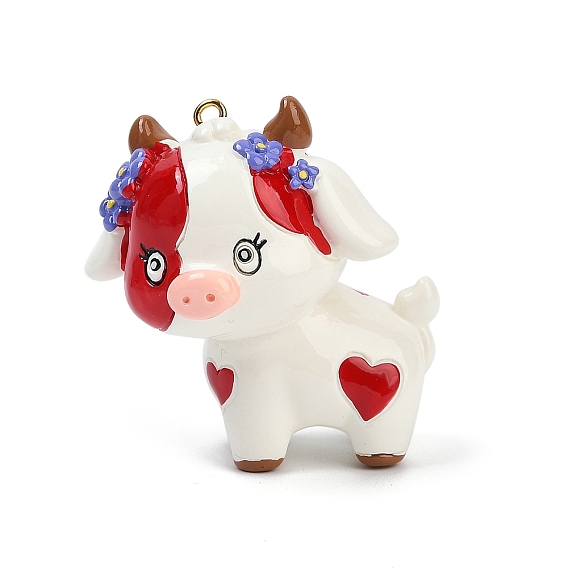 Непрозрачные подвески смолы, крупного рогатого скота с сердцем, с позолоченными железными петлями