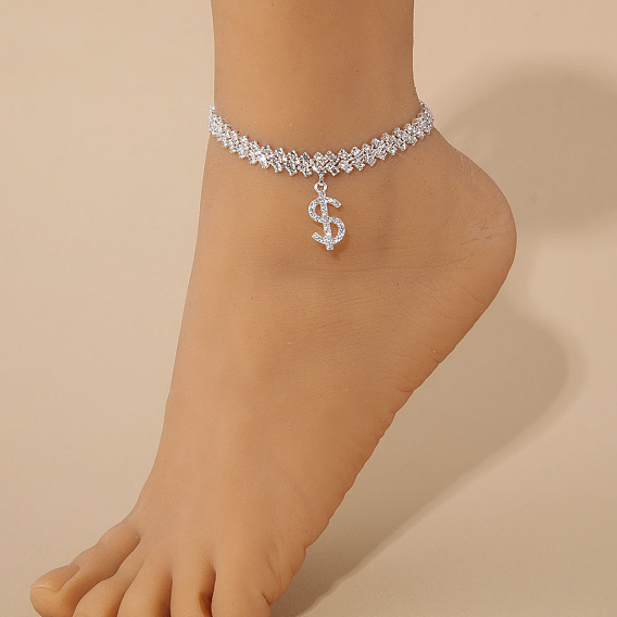 Знак доллара сплава полный кристалл горный хрусталь браслеты на ногу для женщин