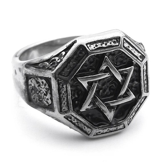 304 из нержавеющей стали кольца палец для мужчин, восьмиугольник с узором в виде звезды Давида