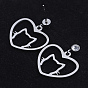 201 Stainless Steel Kitten Dangle Stud Earrings, with Clear Cubic Zirconia, Heart with Cat Head