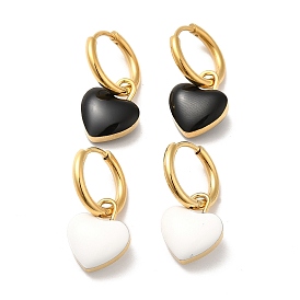 Серьги-кольца с подвесками в форме сердца из эмали, золотые украшения 304 из нержавеющей стали для женщин