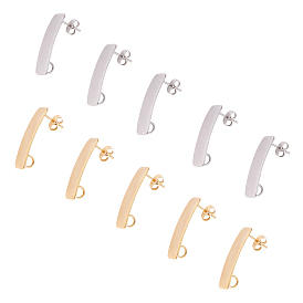 304 Stainless Steel Stud Earring Findings, with Loop, Curved, Rectangle
