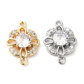 Brass Pave Clear Cubic Zirconia Connector Charms, Flower Square Links