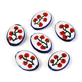 Perles en porcelaine manuelles, perles en céramique peintes à la main, porcelaine de la famille rose, ovale et tomate