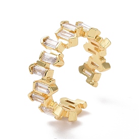 Прямоугольное открытое кольцо-манжета из прозрачного кубического циркония, украшения из латуни для женщин, без кадмия и без свинца