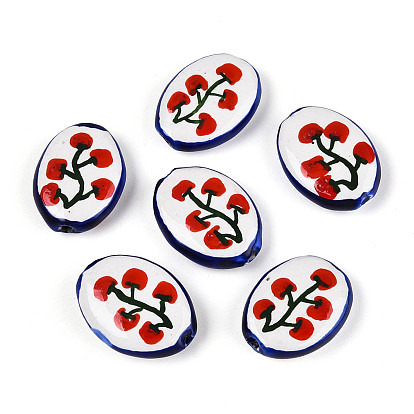 Perles en porcelaine manuelles, perles en céramique peintes à la main, porcelaine de la famille rose, ovale et tomate